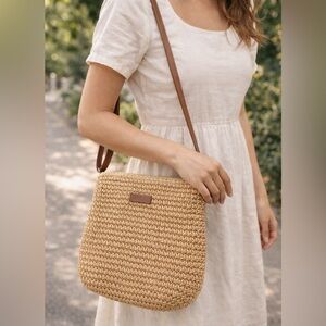 Boutique style  Straw Crossbody Bag with Brown Trim